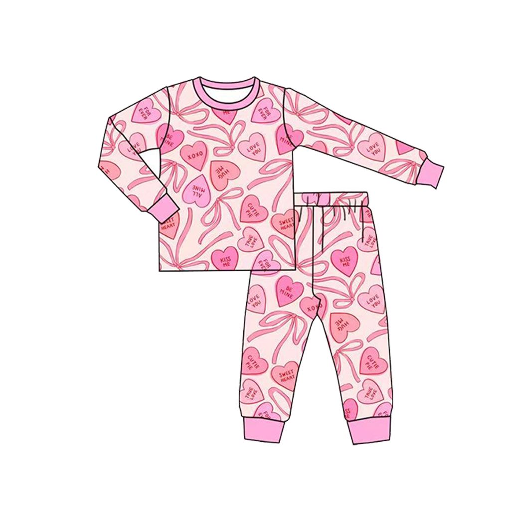 ( No moq ) Preorder Baby Girls Kids Long Sleeves Donuts Shirt Pants Pajamas Valentine Set Clothes