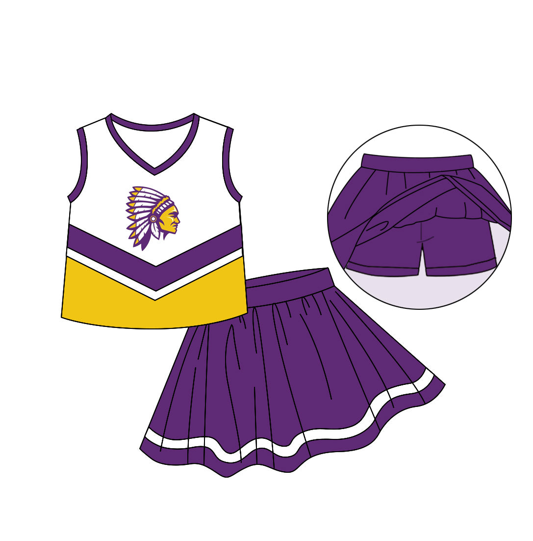 Baby Girl Team Purple Print Skirt With Shorts Summer Clothes Set