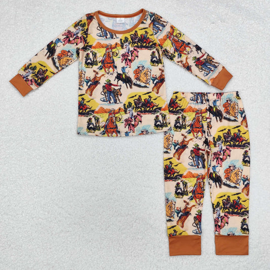 Baby Boy Long Sleeves Rodeo Western Tops Pants Pajamas Bamboo Set