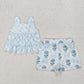 Baby Girl Straps Dots Blue Tops Flower Bows Shorts Set RTS
