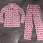 Adult Women Pumpkins Pink Bows Buttons Shirt Pockets Pants Pajamas Set Fall Clothes RTS