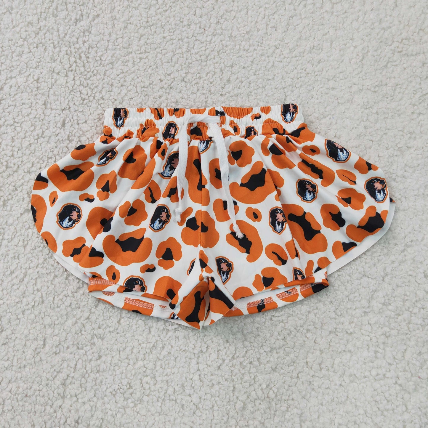 Baby Girls Kids Orange Leopard Dogs Team Yoga Active Ruffle Shorts Bottom RTS