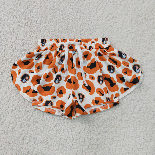 Baby Girls Kids Orange Leopard Dogs Team Yoga Active Ruffle Shorts Bottom RTS
