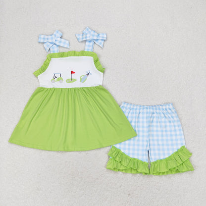 Baby Boy Girl Golf Sibling Romper Dress Plaid Clothes Set