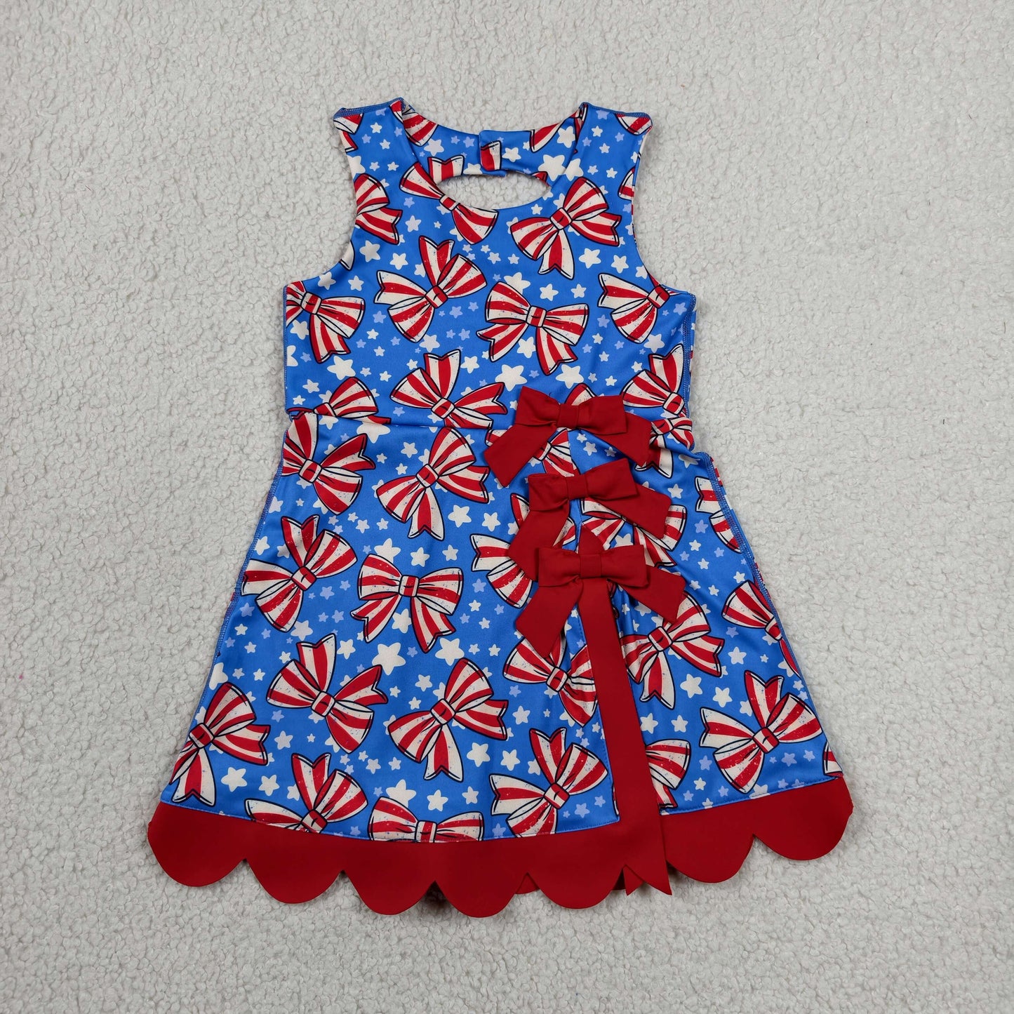 Baby Girls Bows Stars 4th of July Yoga Active Shorts Knee Length Scallop Dress RTS
