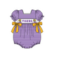 ( Moq 5 ) Baby Girls Kids Short Sleeves Tigers Purple Stripes Bows Team Romper