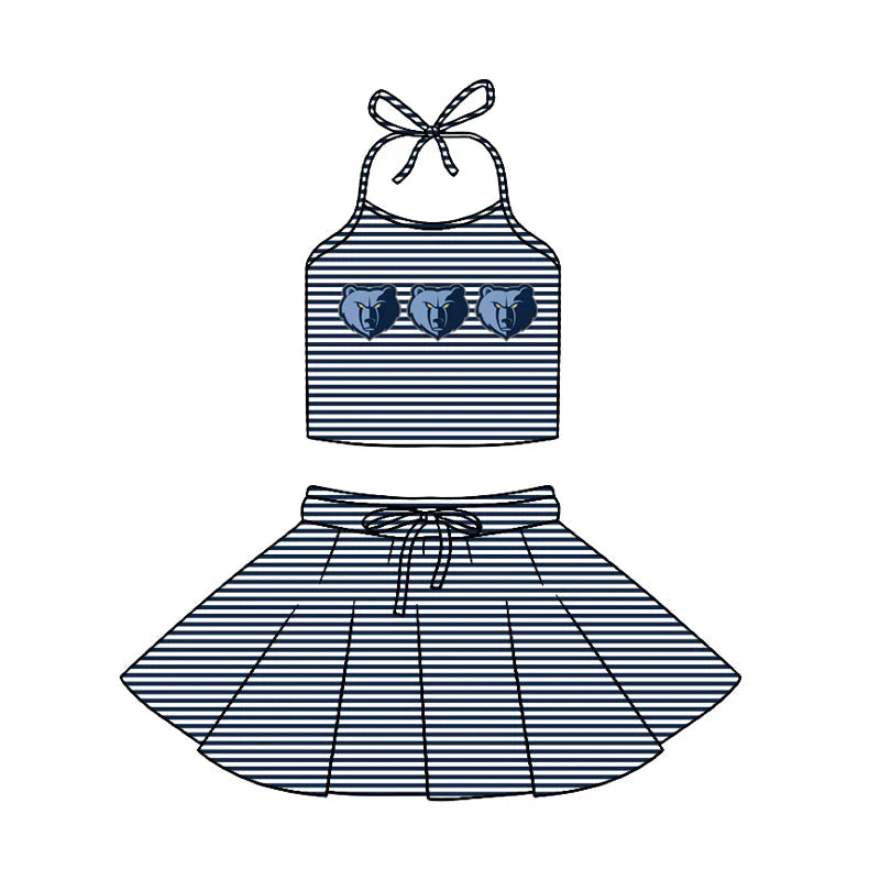( Moq 5 ) Baby Girls Kids Halter Beer Shirt Stripes Shorts Skirt Team Clothes Set