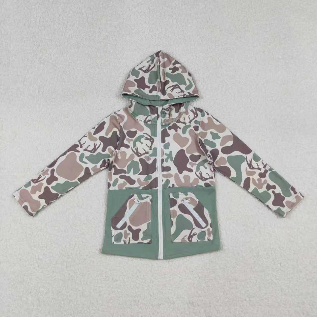 Sibling Baby Boy Long Sleeves Deer Camo Hoodie Jacket Zipper Romper Pajamas Set RTS