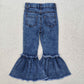 RTS Baby Girl Navy Blue Bleached Denim Bell Pants Jeans