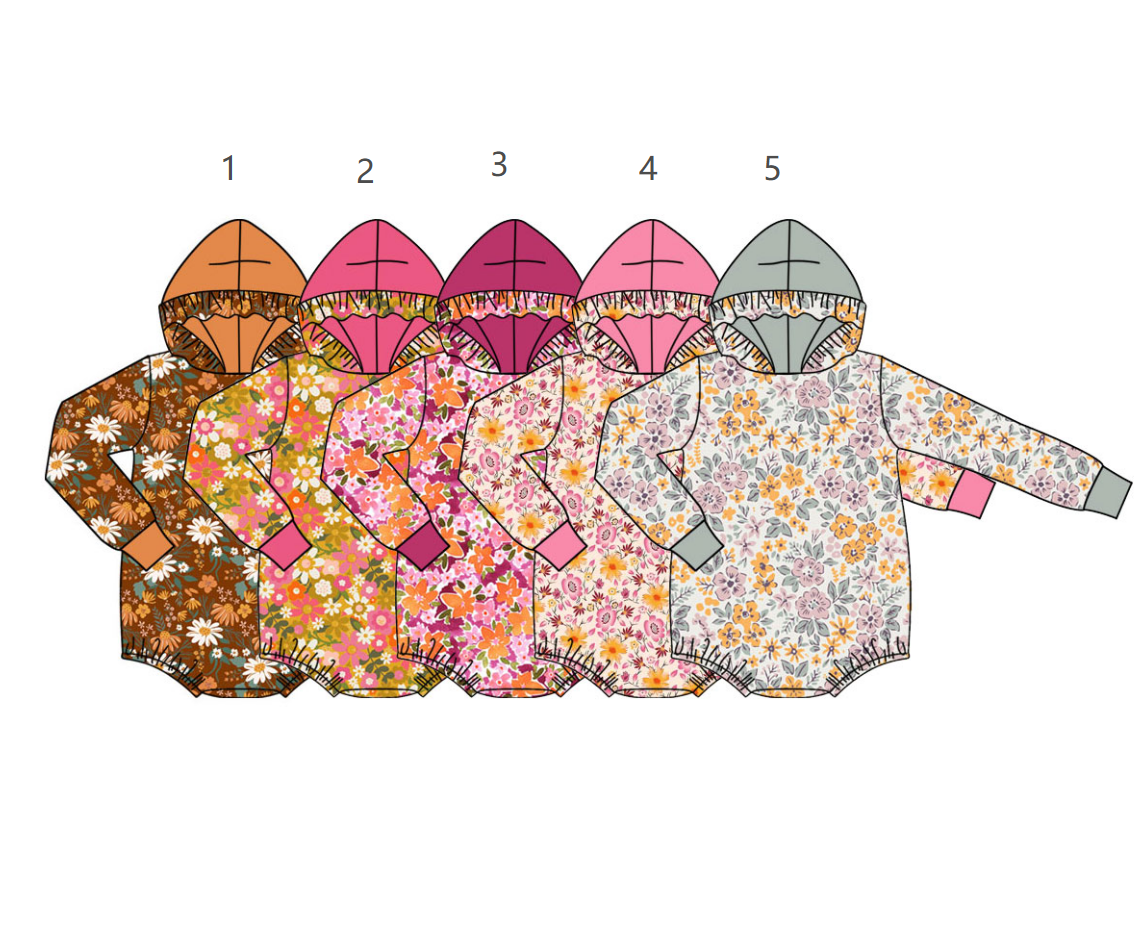 ( Moq 5 Each Style ) Sibling Baby Girls Infant Long Sleeves Flower Ruffle Hoodie Bubble Rompers Clothes
