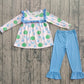 Baby Girl Long Sleeves Flower Plaid Tunic Blue Ruffle Pants Set RTS