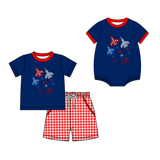 ( Moq 5 Each Style ) Sibling Baby Boys Kids Shirt Shorts 4th of July Set Romper