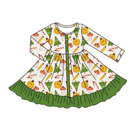 Baby Girl Christmas Tree Smile Long Sleeves Dress