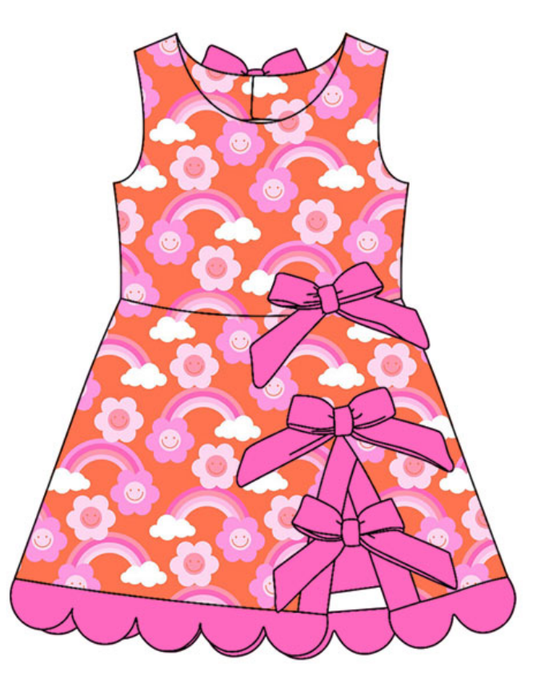 ( Moq 30 ) Baby Girls Kids Sleeveless Flower Smile Bows Summer Dress