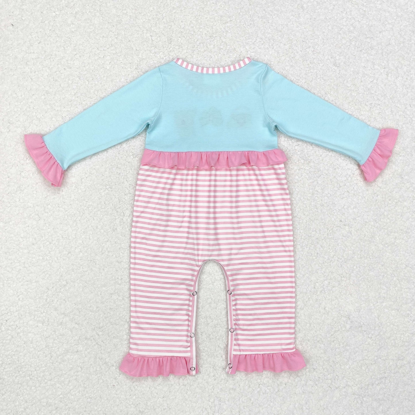 Baby Girl Pink Stripes Embroidery Christmas Santa Deer Romper