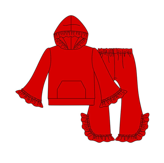 Baby Girl Red Hoodie Shirt Ruffle Pants Cotton Outfit Clothes Set Moq 5