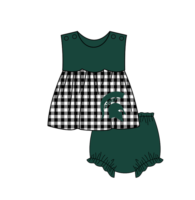( Moq 5 Each Style ) Baby Boys Girls Kids Plaid Team Sibling Green Rompers Dress Sets