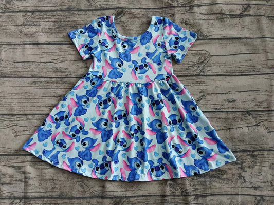 ( Moq 5  ) Baby Girl Sleeveless Cartoon Hearts Blue Dress