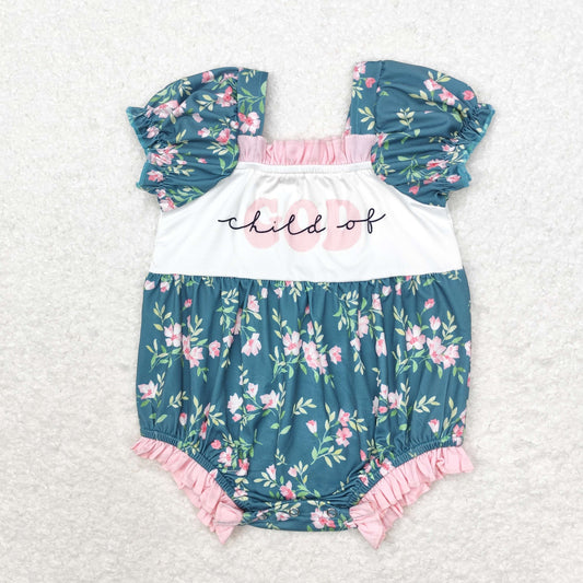 Baby Girl Short Sleeves Child Of God Flower Bubble Romper