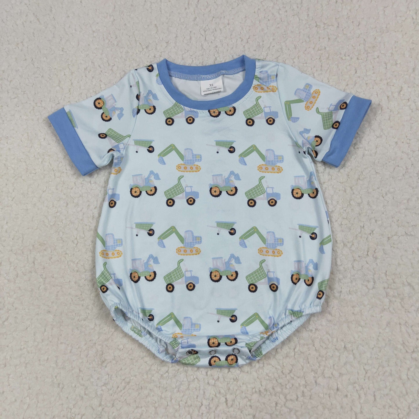 Baby Boy Short Sleeves Excavators Bubble Blue Romper RTS