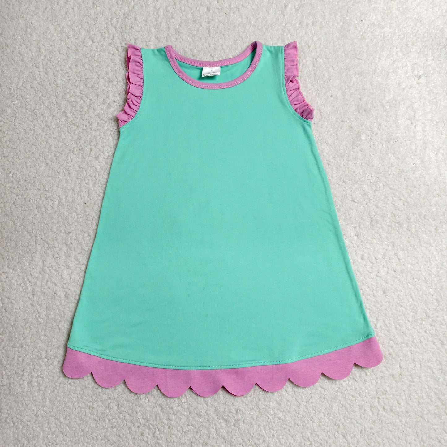Sibling Baby Girls Kids Sleeveless Scallop Knee Length Dresses Cotton Clothes RTS