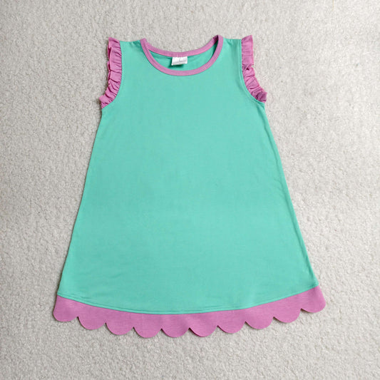Baby Girls Kids Sleeveless Scallop Knee Length Green Dress Clothes RTS