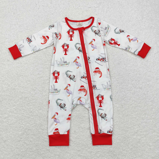 Baby Boy Christmas Crawfish Boots Zipper Bamboo Romper