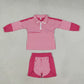 Baby Girls Kids Long Sleeves Pink Stripes Zipper Pullover Shorts Yoga Active Set Clothes RTS