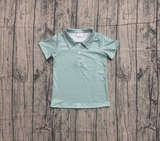 ( No moq ) Preorder Baby Boys Kids Short Sleeves Green Stripes Tops Polo Shirt
