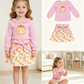 Baby Girls Kids Embroidery Pink Tops Pumpkins Bows Skirt Fall Set Clothes RTS