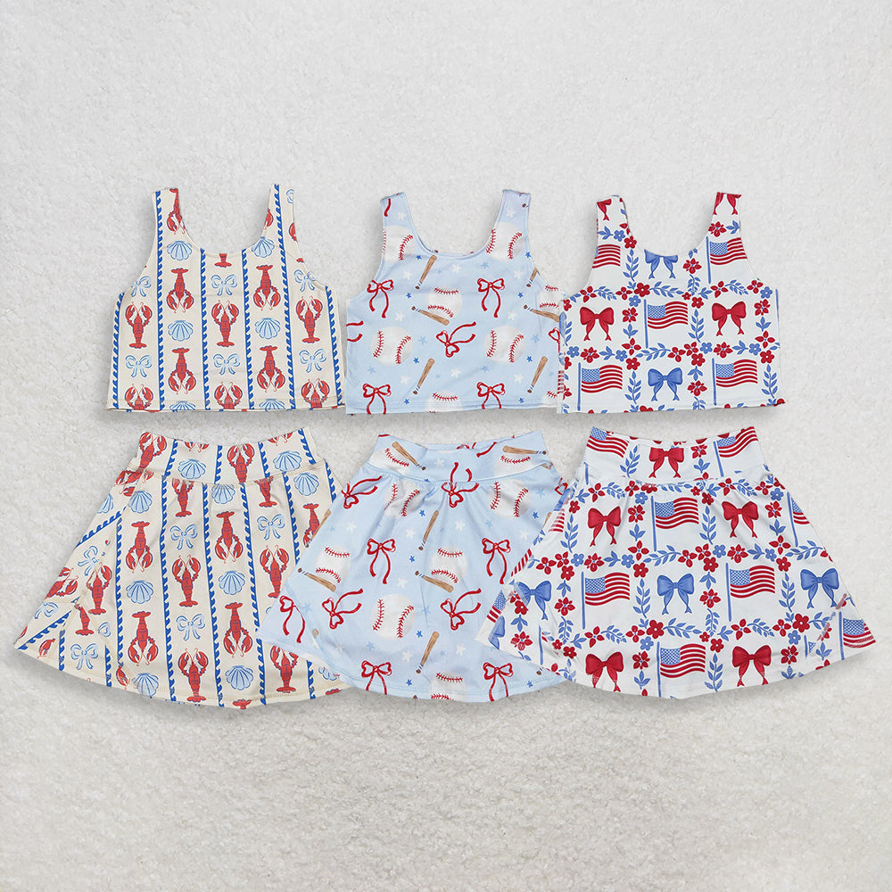 Sibling Baby Girls Kids Crawfish Baseball Bows Tops Shorts Skirt Skort Yoga Active Sets Clothes RTS