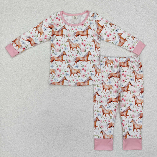 Baby Girl Long Sleeves Western Horse Shirt Pants Pajamas Clothes Bamboo Set