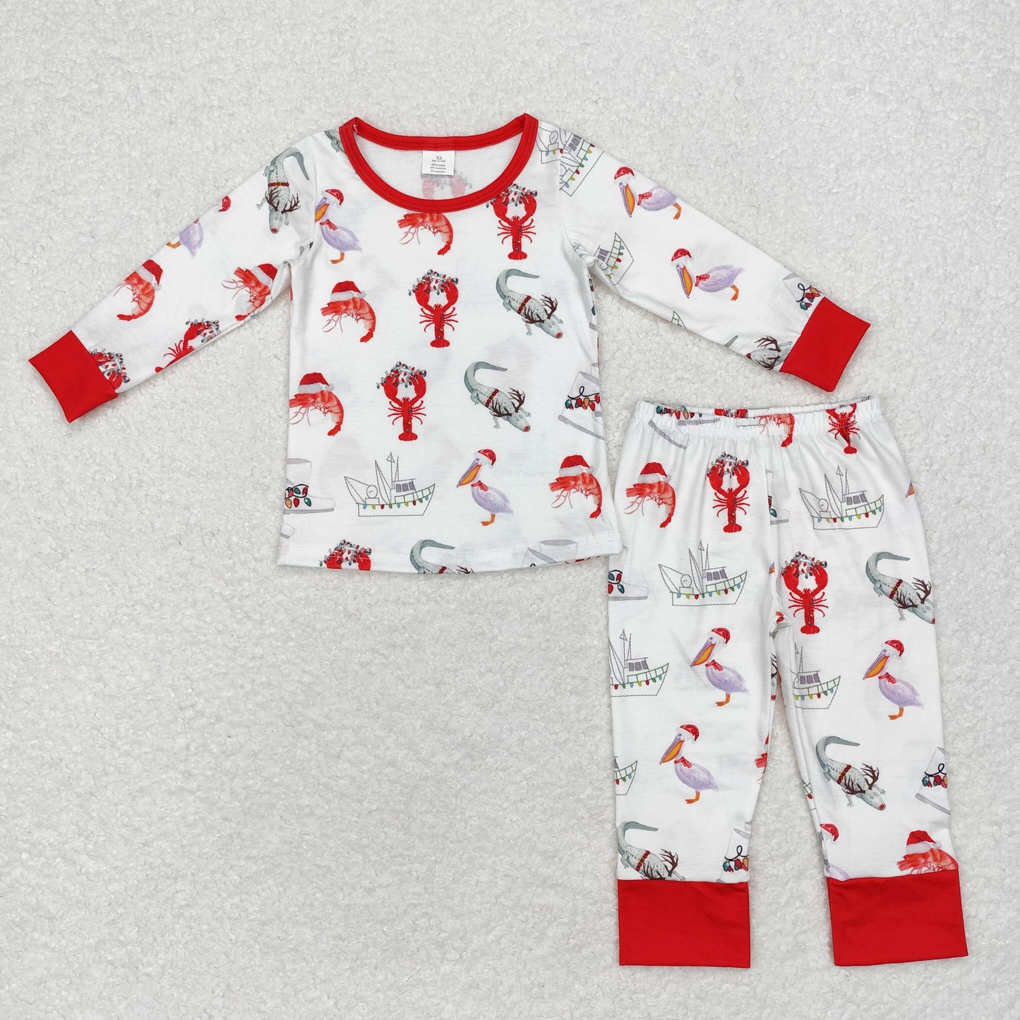 Baby Boy Christmas Crawfish Crocodile Shirt Pants Pajamas Bamboo Set