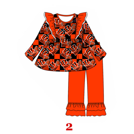 Baby Girl Kids Long Sleeves Team Tops Orange Ruffle Pants Clothes Set