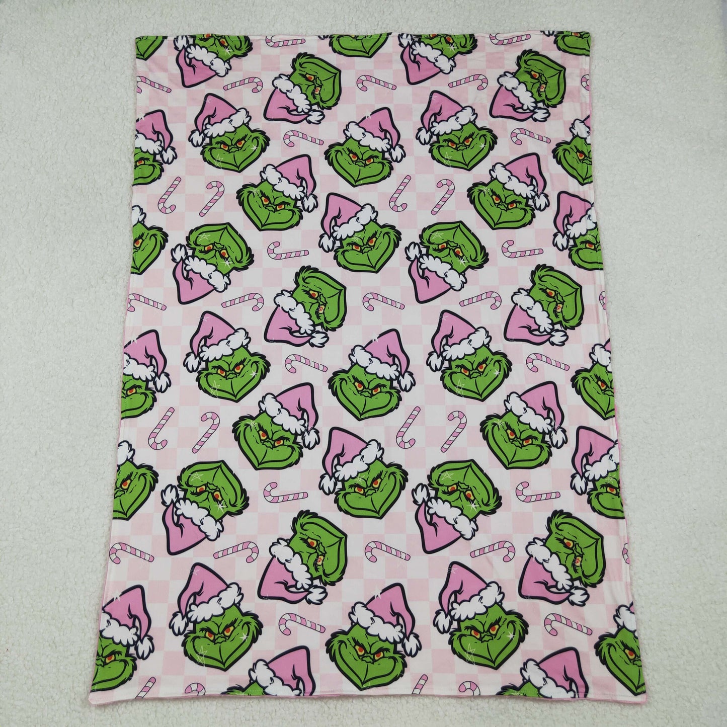Baby Girl Toddler Green Face Christmas Pink Blanket RTS