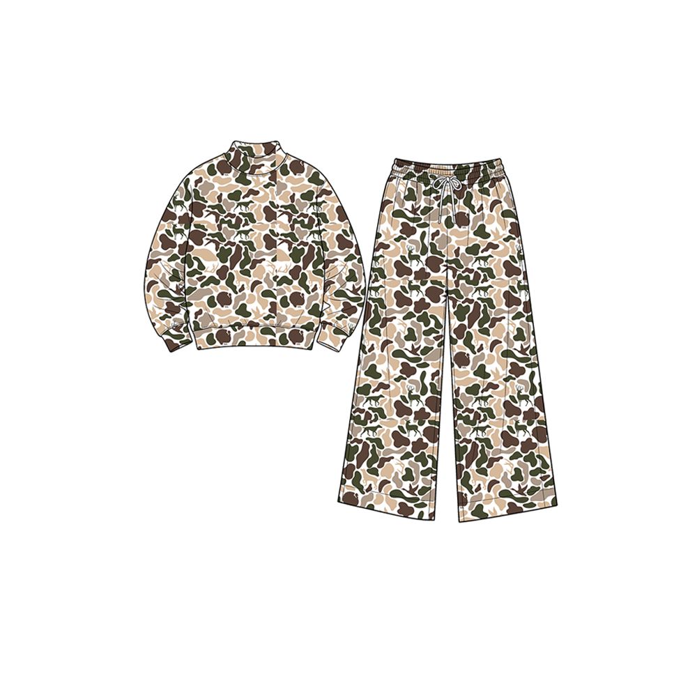 ( Moq 5 ) Preorder Baby Girls Kids Ducks Deer Dogs Shirt Camo Pants Yoga Active Set Clothes