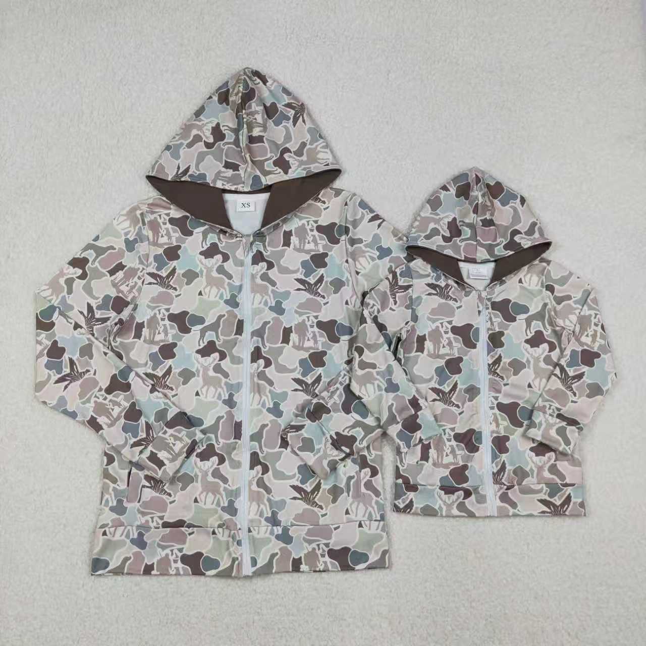 Sibling Baby Boys Adult Dogs Ducks Deer Camo Zipper Hoodie Pockets Hunting Coats Family RTS