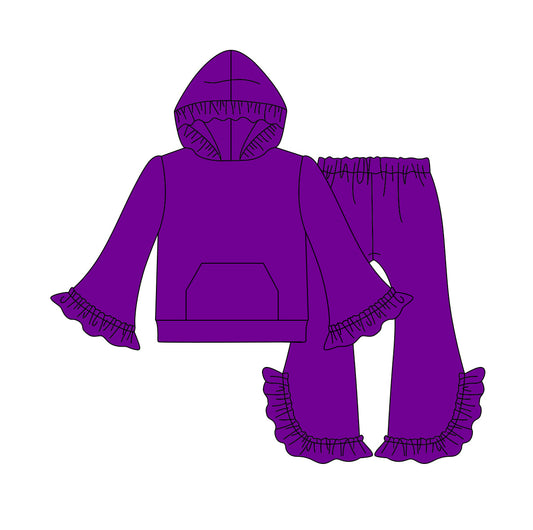 Baby Girl Purple Hoodie Top Bell Pants Outfit Cotton Set