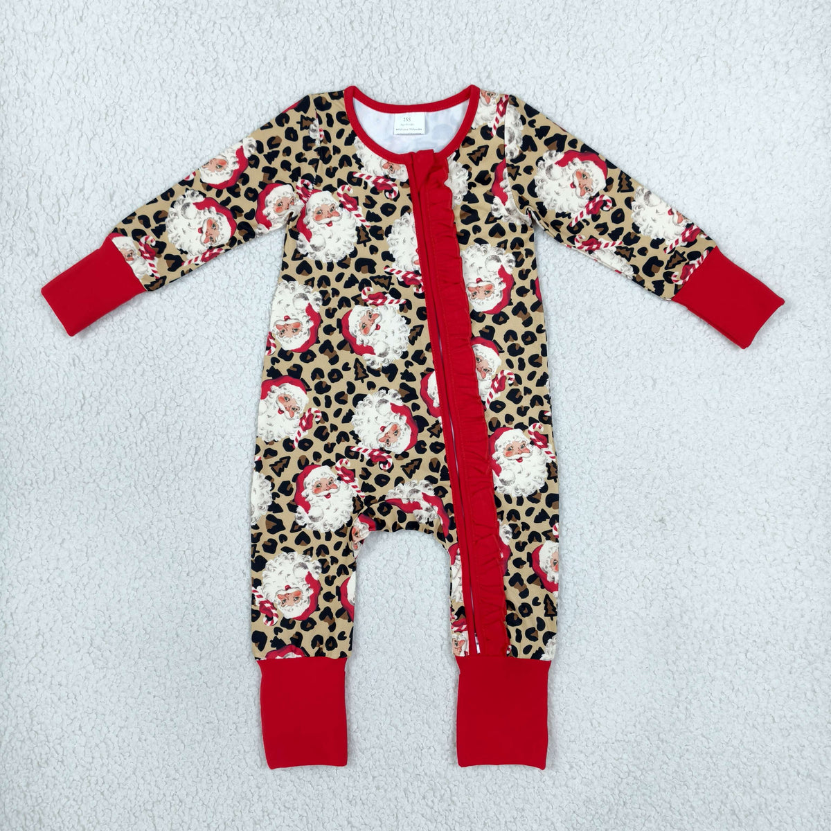 Baby Girls Infant Leopard Santa Christmas Zipper Footie Sleeper Romper Clothes RTS