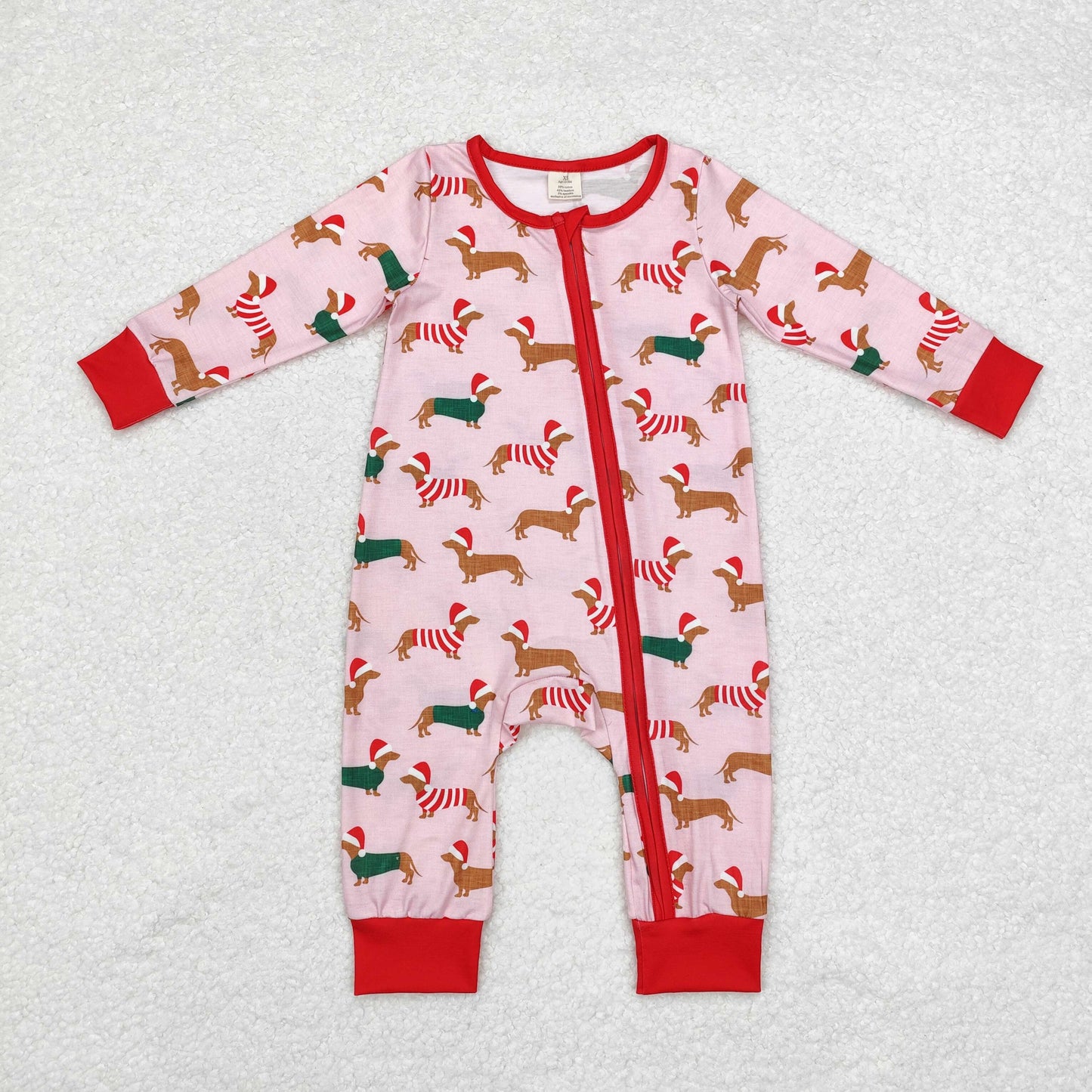 Baby Boy Infant Long Sleeves Christmas Dogs Zipper Bamboo Blue Romper