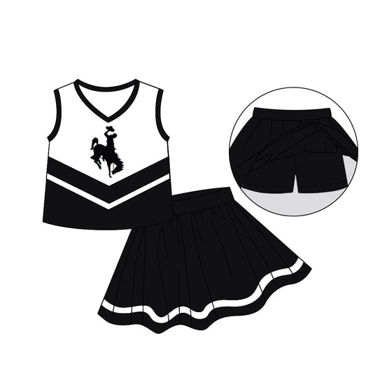 Baby Girl Team Shirt Black Skirt With Shorts Summer Clothes Set