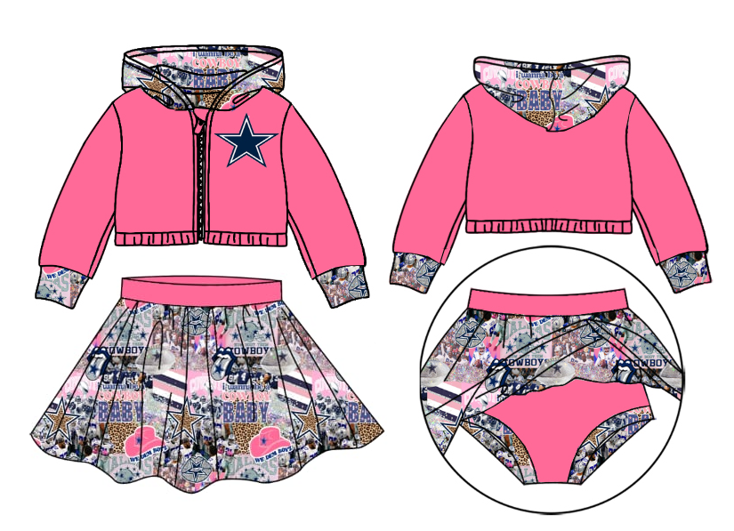 Baby Girl Toddler Pink Zipper Hoodie Tops Cowboys Skirt Shorts Team Set Moq 5