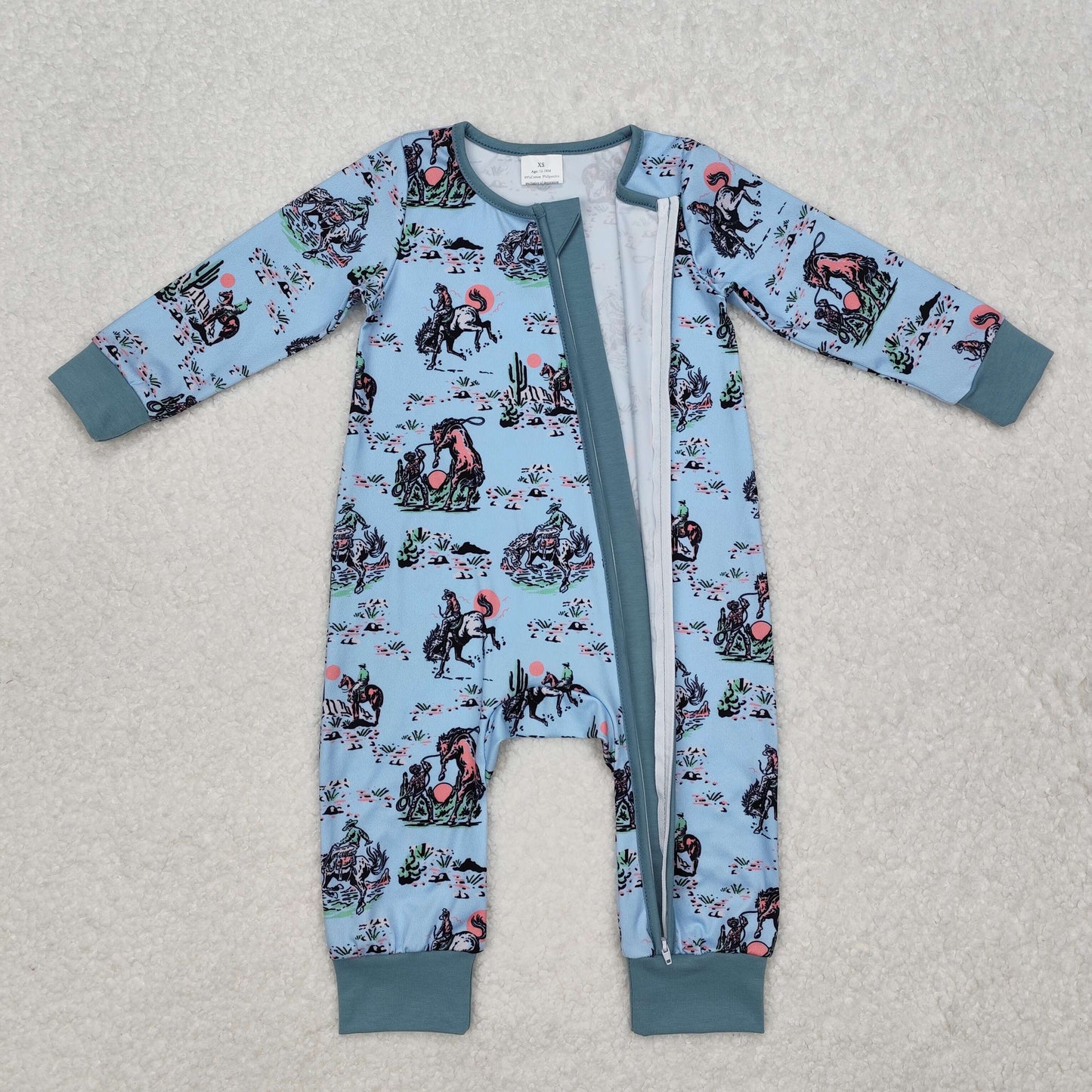 Baby Boy Long Sleeves Western Rodeo Zipper Romper