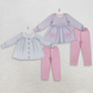 Sibling Baby Girls Kids Long Sleeves Embroidery Bows Stripes Tops Pants Clothes Sets RTS