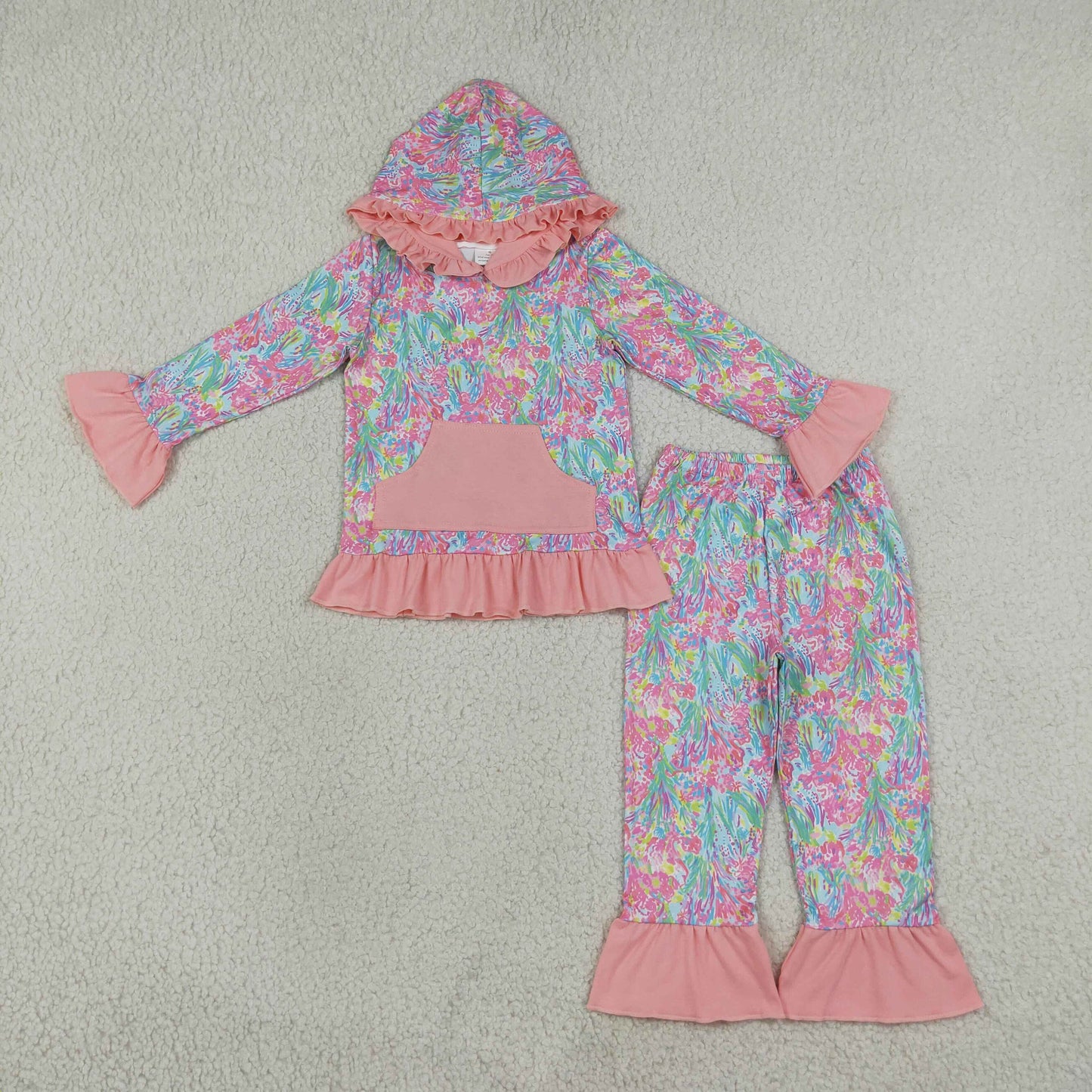 Baby Girls Kids Long Sleeves Pocket Hoodie Pullover Flower Pants Set Clothes RTS