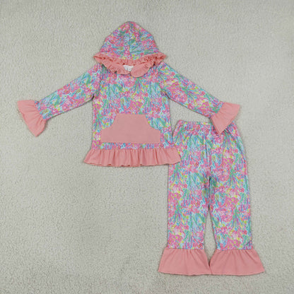 Sibling Baby Girls Kids Long Sleeves Pockets Hoodie Shirts Flower Pants Sets Clothes RTS