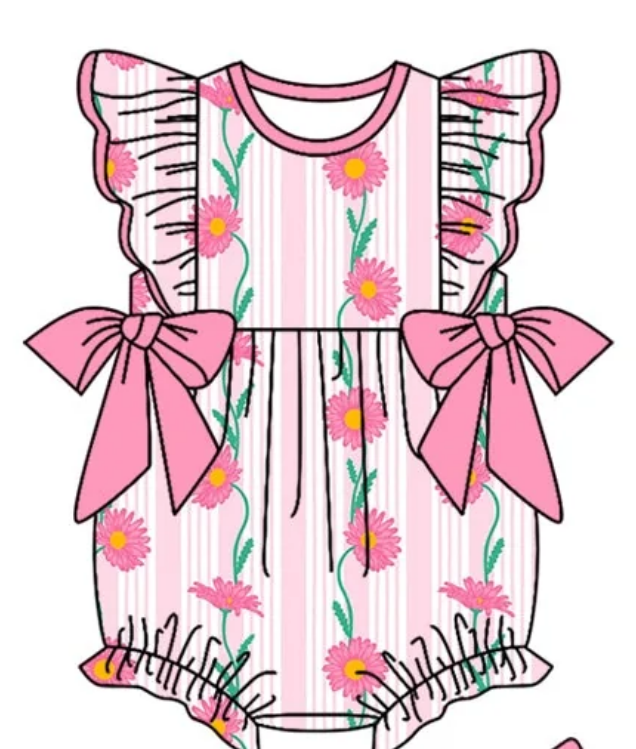 ( Moq 5 Each Style ) Baby Girl Summer Flower Pink Sibling Romper Set 4.24