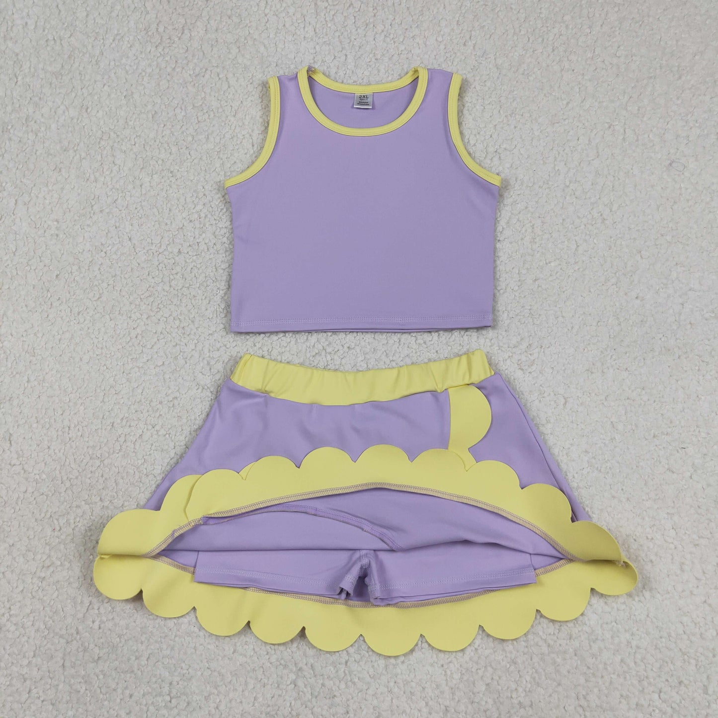 Sibling Baby Girls Kids Sleeveless Shirts Scallop Skirts Shorts Yoga Active Sets Clothes RTS