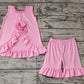 No moq Pre-order GSSO0518 Baby Girl Open Back Tops Ruffle Shorts Summer Cotton Pink Set