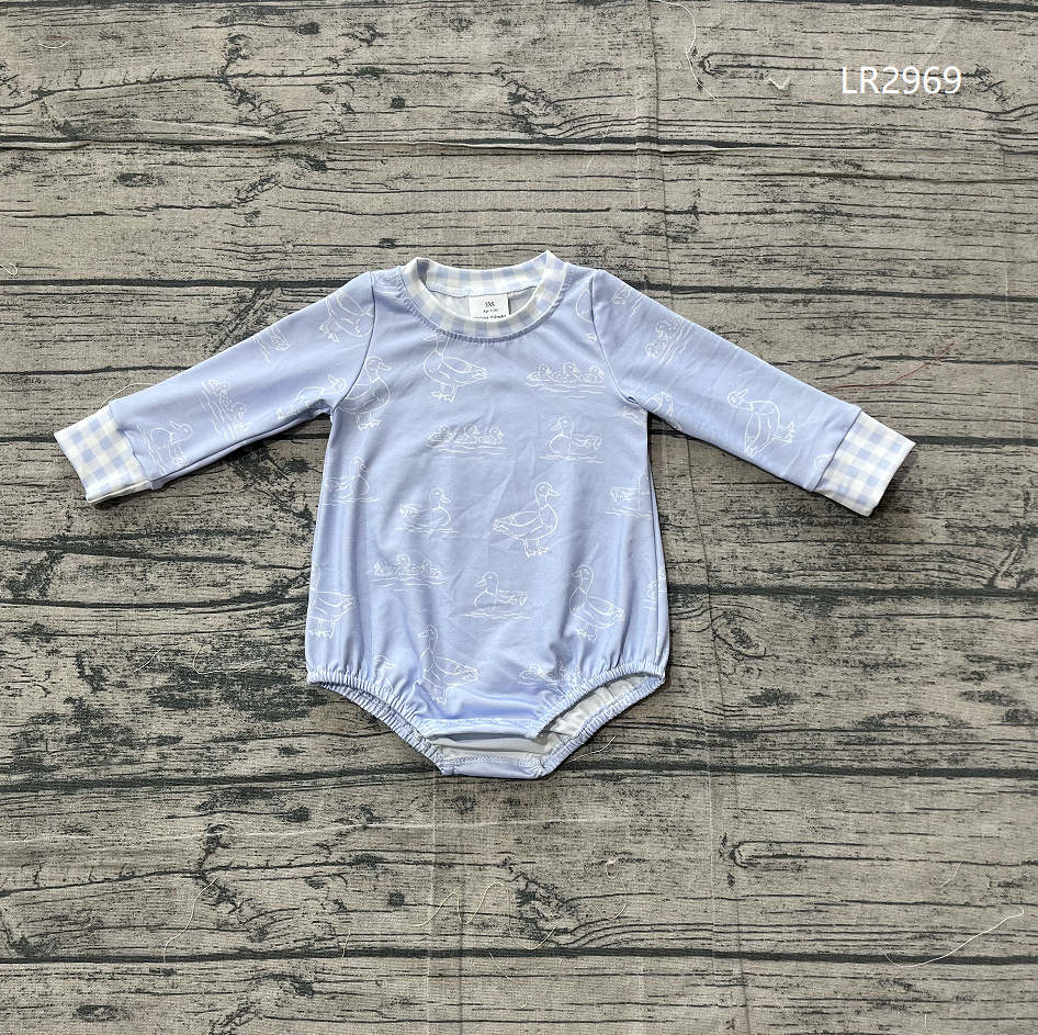 ( No moq ) Preorder Baby Boys Blue Long Sleeves Ducks Bubble Romper